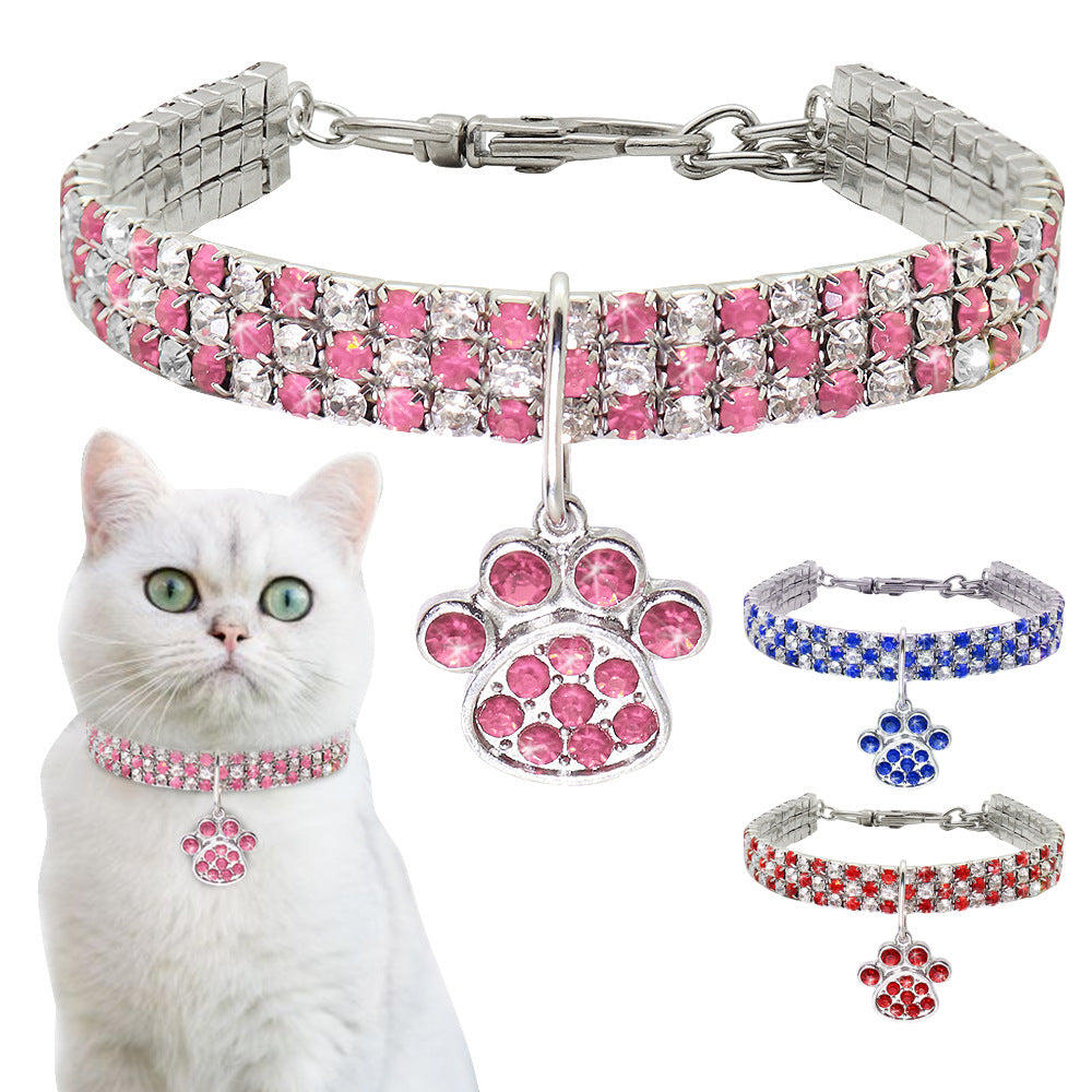 Halsbånd til kæledyr med diamanter, blandede farver til katte- og hundeforsyninger, kattekløer, elastisk katte- og hundehalskæde-smykke