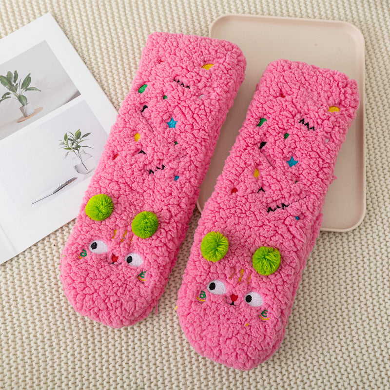 Non Slip Socks Autumu Winter Warm Home Sleeping Soft Fuzzy Floor Sock With Grips Thickened Middle Tube Child Slipper Socks