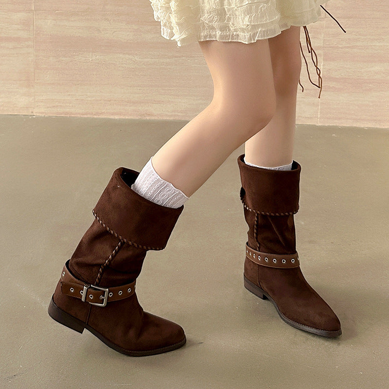 Western Denim British Style Knight Boots Leisure