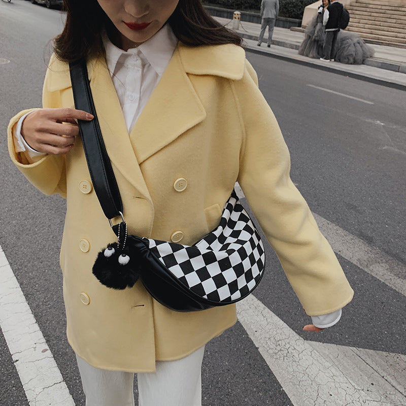 Checkerboard Black And White Houndstooth Personality Daily Commuter Female Bag