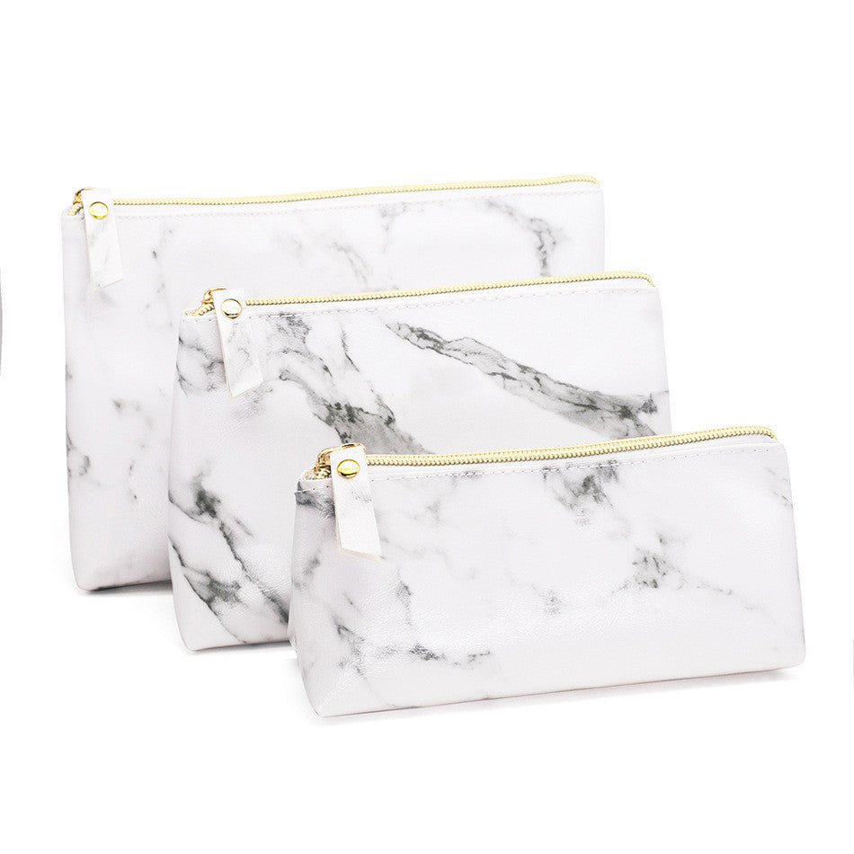 Fashion Simple White Marbled PU Cosmetic Bag