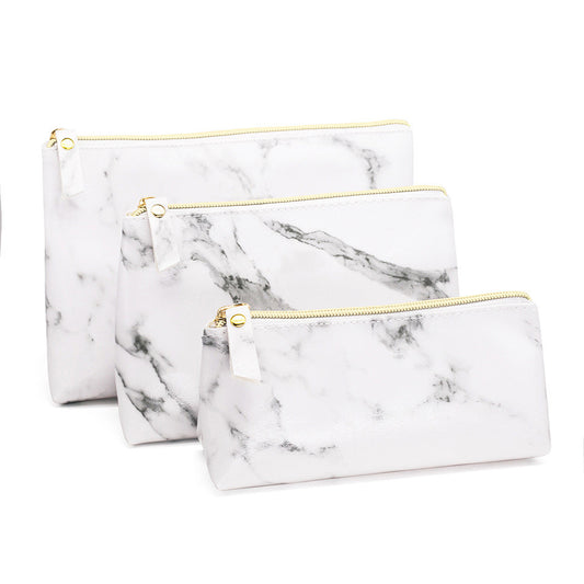 Fashion Simple White Marbled PU Cosmetic Bag