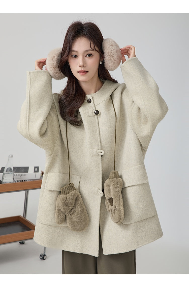High-grade Short Hooded Woolen Coat
