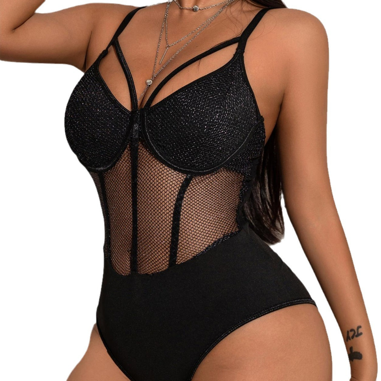 Mesh See-through Sleeveless Sling Triangle Jumpsuit