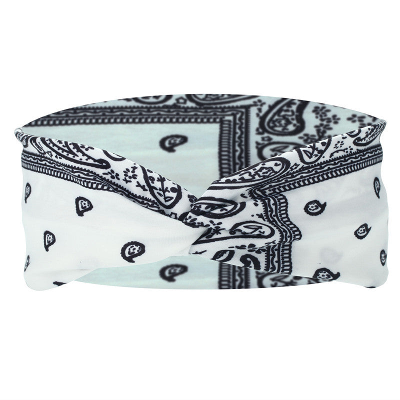 Printed Sports Headband Elastic Knotted Cross Hair Band Paisley Turban