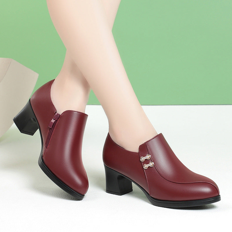 Leather Soft Sole SChunky Heel Comfortable Leather Shoes