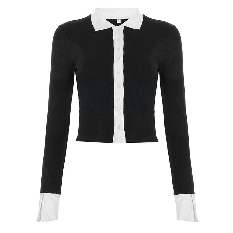 Women's Color Block Patchwork Knitted Cropped Top