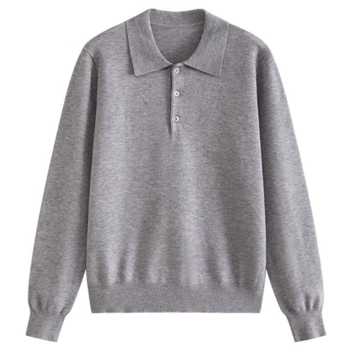 Korean-Style Youthful Embroidered Polo-Neck Knit Top