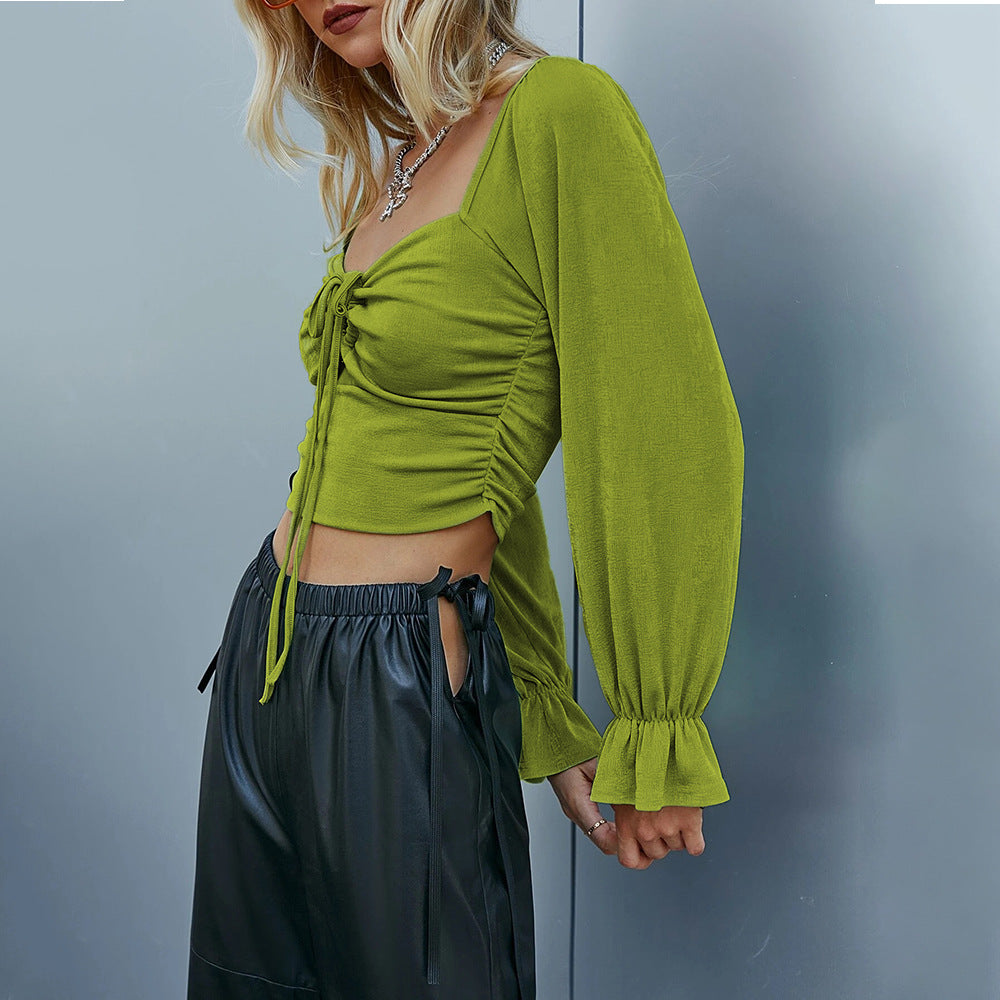 Sexy Hollow-out Puff Sleeve Long Sleeve Crop Top
