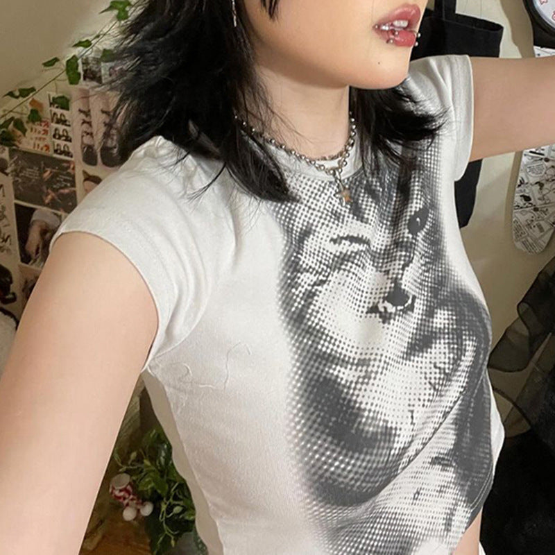 Women's Street Style Cat Printing Short-sleeved T-shirt
