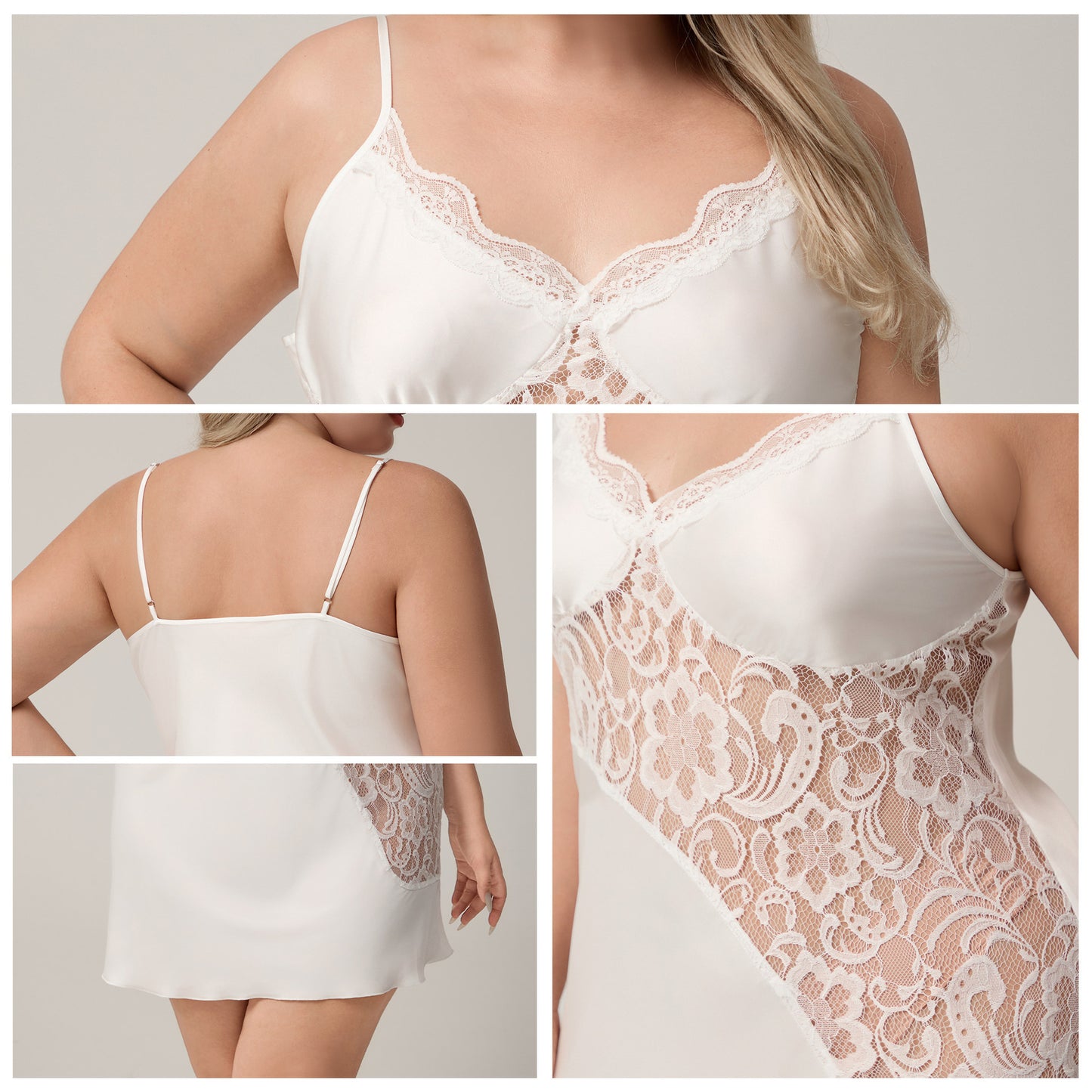 Womens Casual Loose Plus-Size Satin Lace V-Neck Dress
