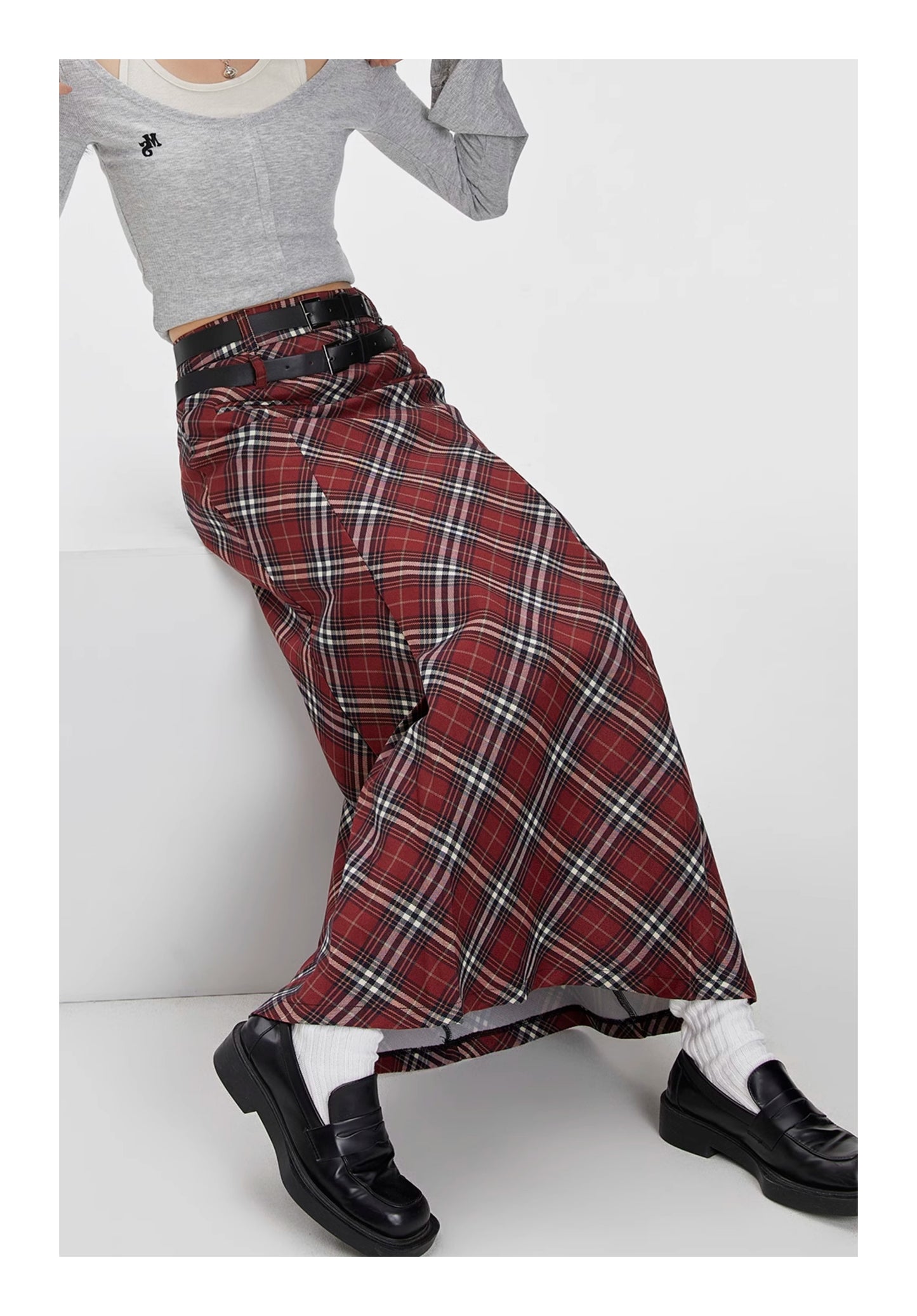 Retro Plaid Skirt High Waist Midi Skirt