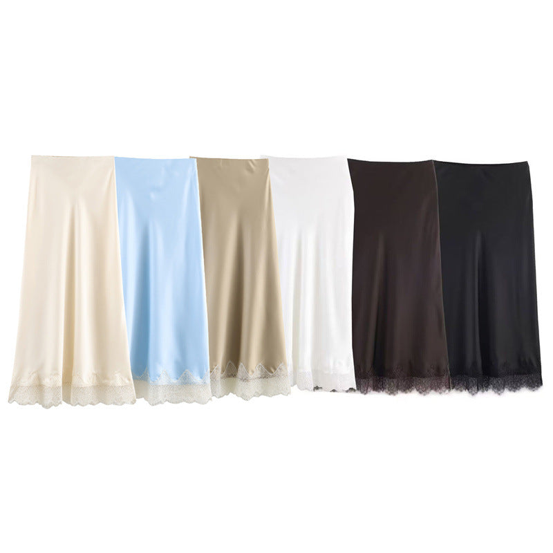 Womens Lace-trimmed Silk-matte Midi Skirt
