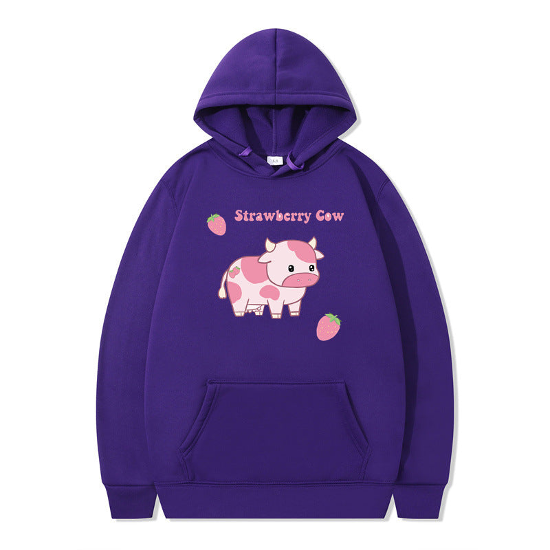 Strawberry Milk Print Langærmet Hættetrøje