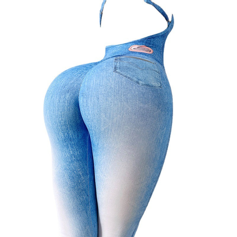 Women's Denim Sexy Cutout One Piece Fitness Pants