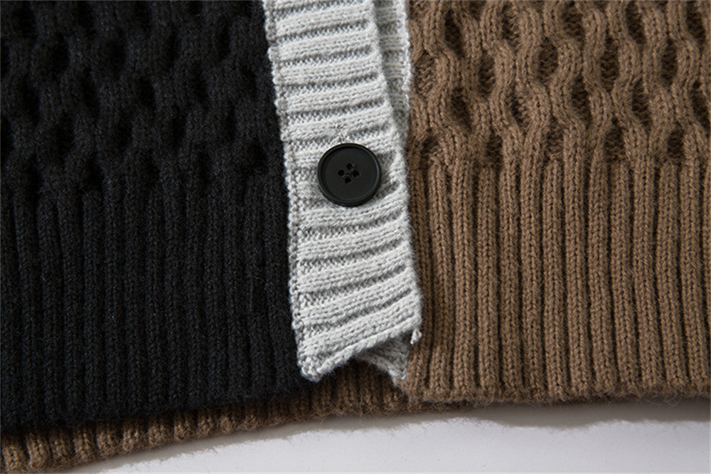 Contrast Color Tassel V-neck Knitted Cardigan Men's Coat