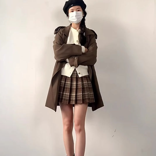 Anti-exposure Lined Bottoming Woolen Skirt Pleated Plaid Skirt