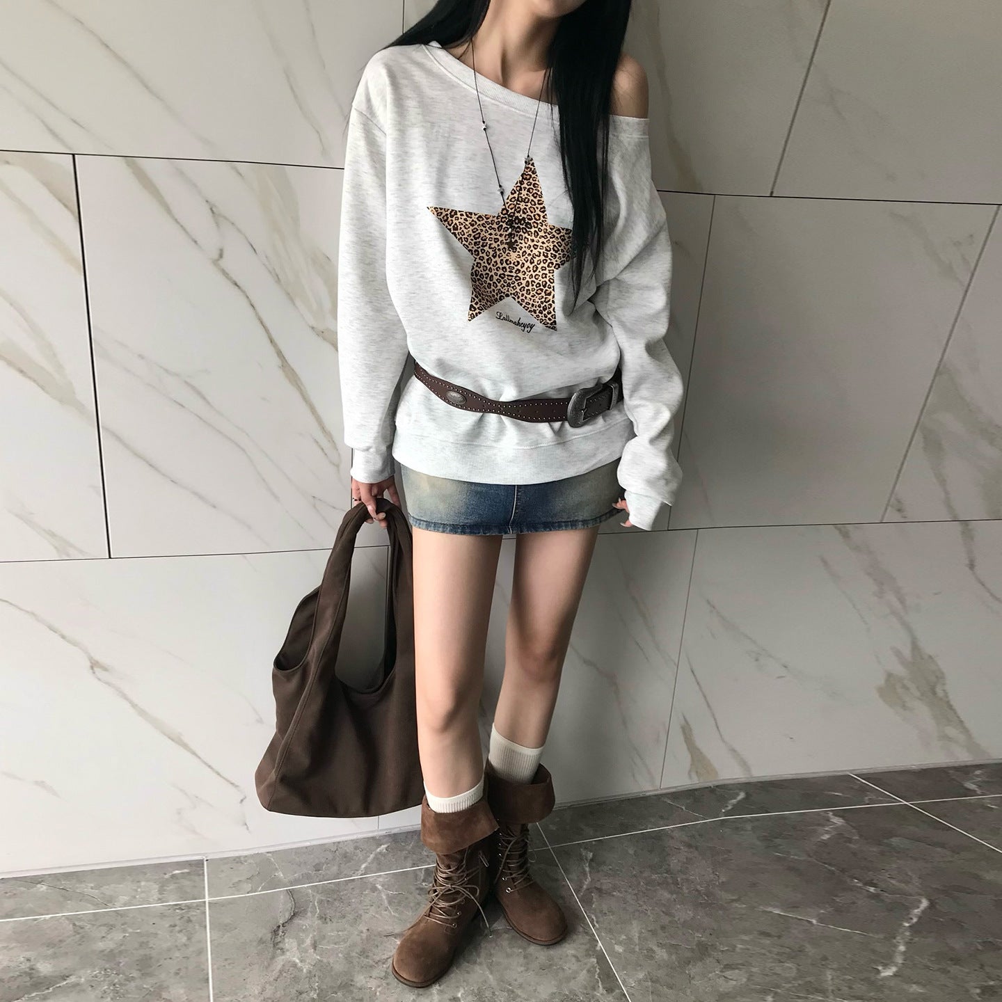 Printed Large Hoody Women's Clothing Loose And Idle Comfortable Crew Neck Coat