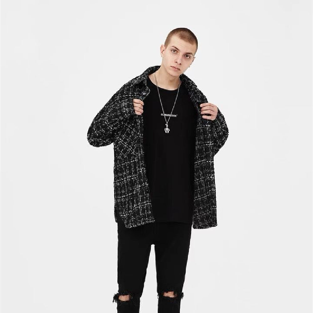 Men's Fashion Jacket Plaid Woven Shirt
