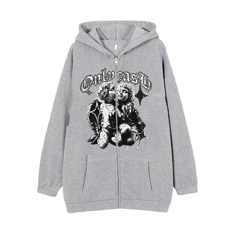 Women's Casual Hoodie Wings Angel Zipper Sweater