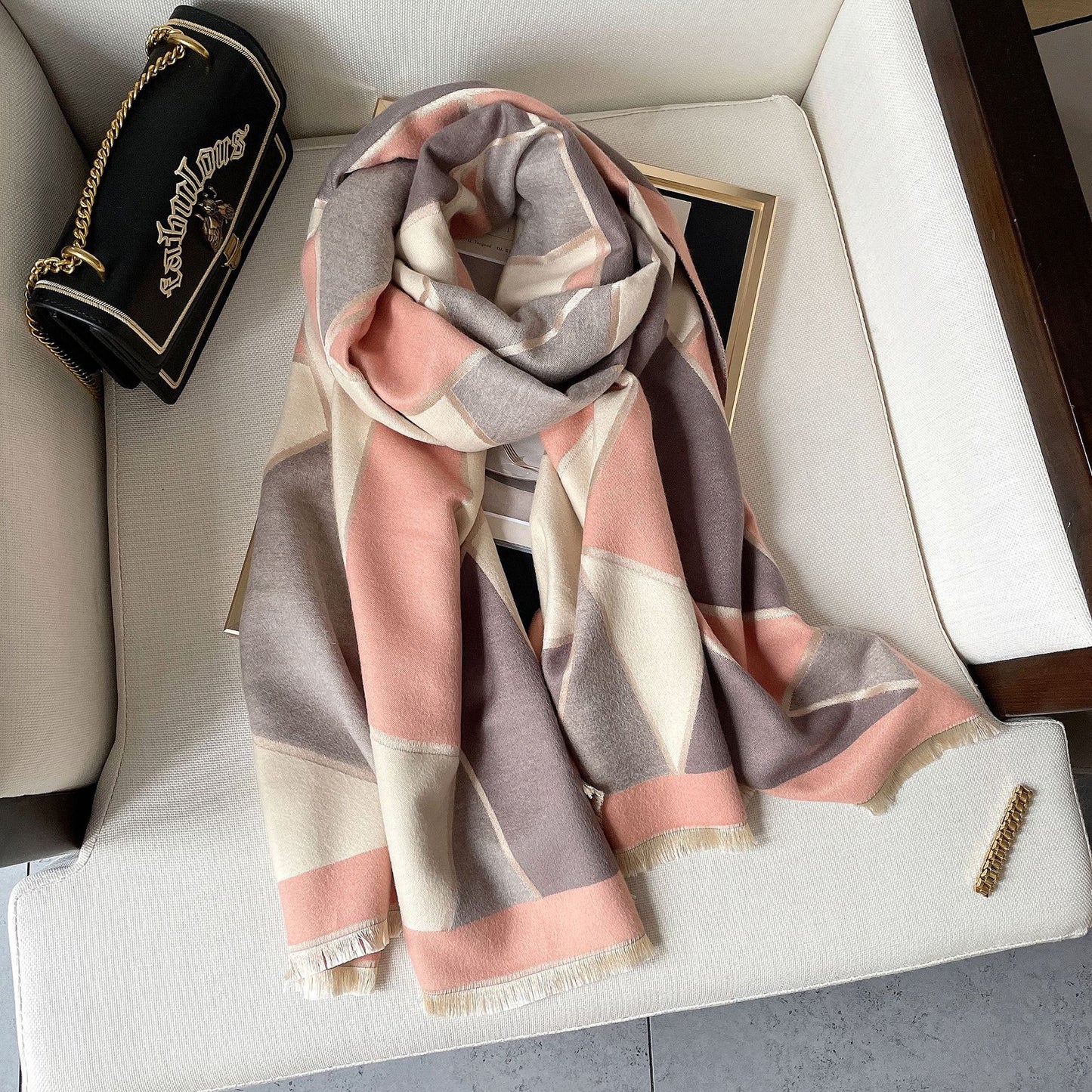 New Color-blocking Warm  With Double-sided Imitation Cashmere Scarf