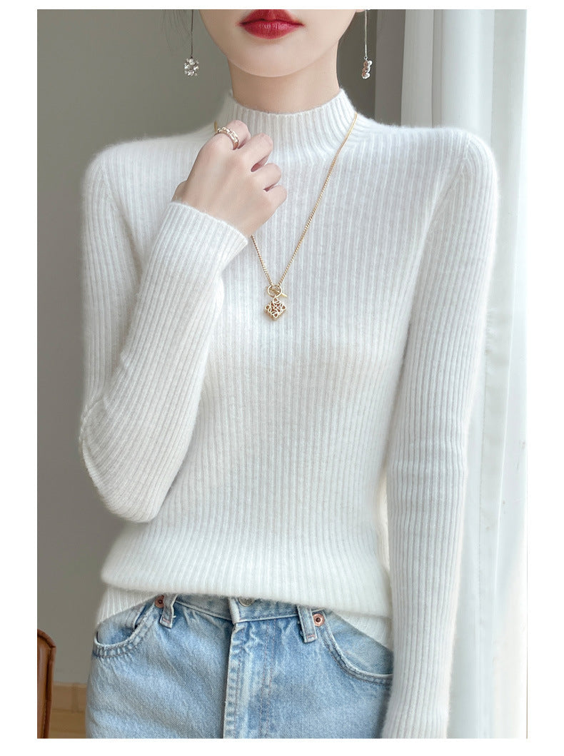 Women's Half Turtleneck Knitted Bottoming Shirt Slim Skin-friendly Soft Glutinous Sweater