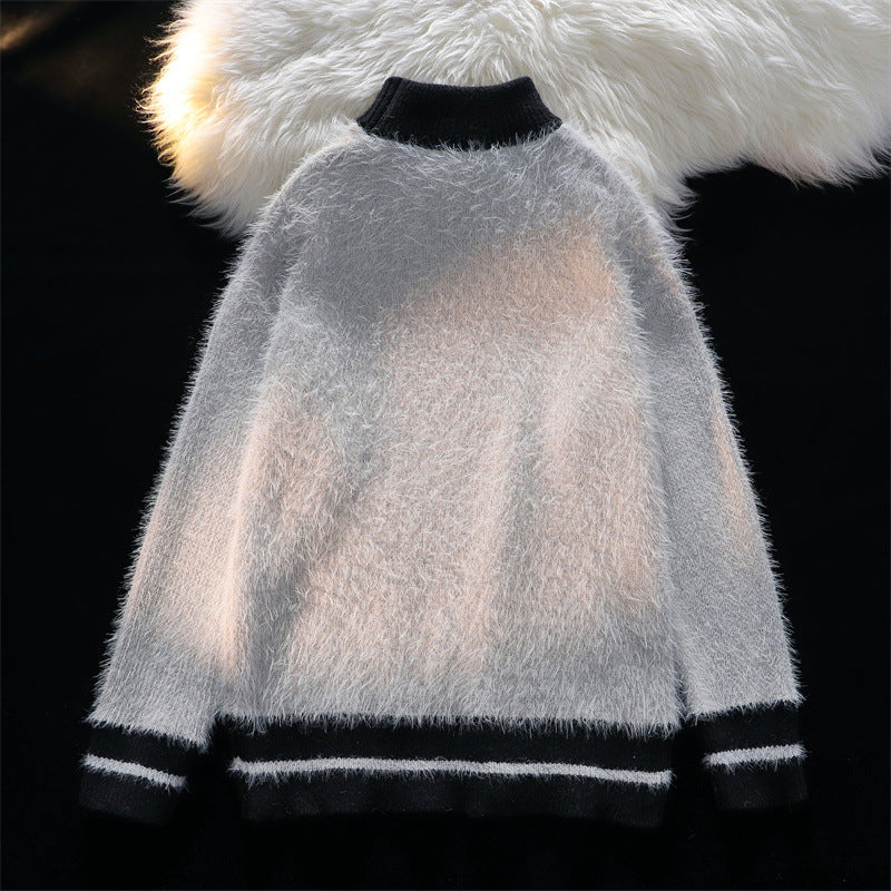Mock-neck Stripes Sweater Men's Winter