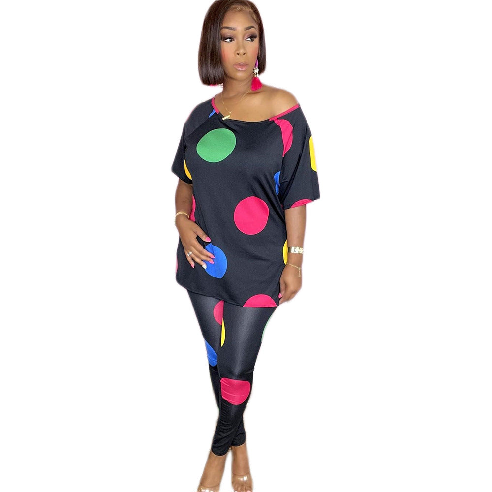 Two-piece Suit Polka Dot Printing Mid-length Split Trousers