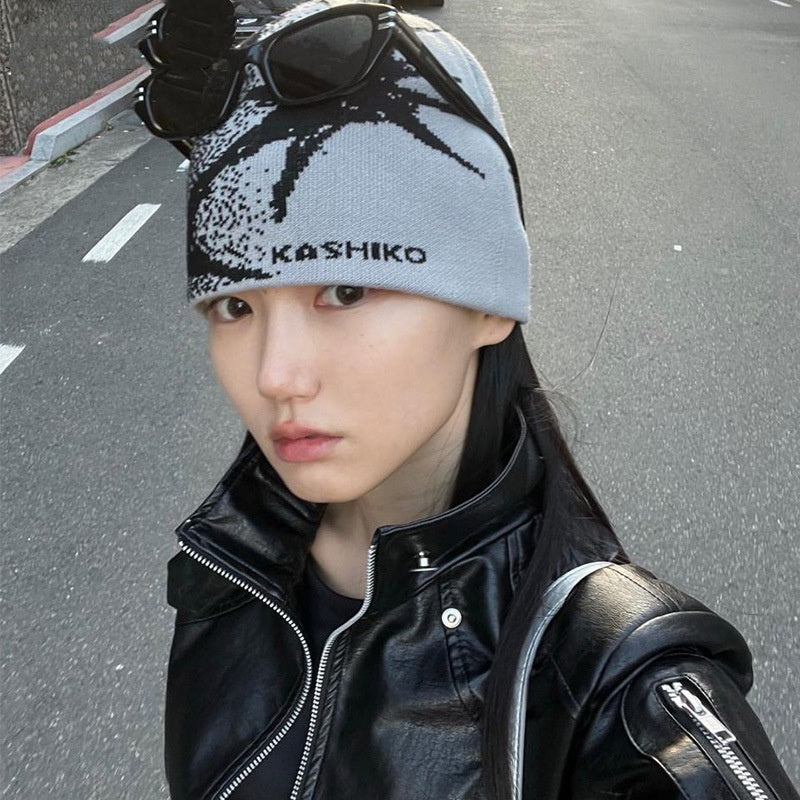 Strikket hue Dame Efterår Og Vinter Vild Ansigt Lille Beanie Hat