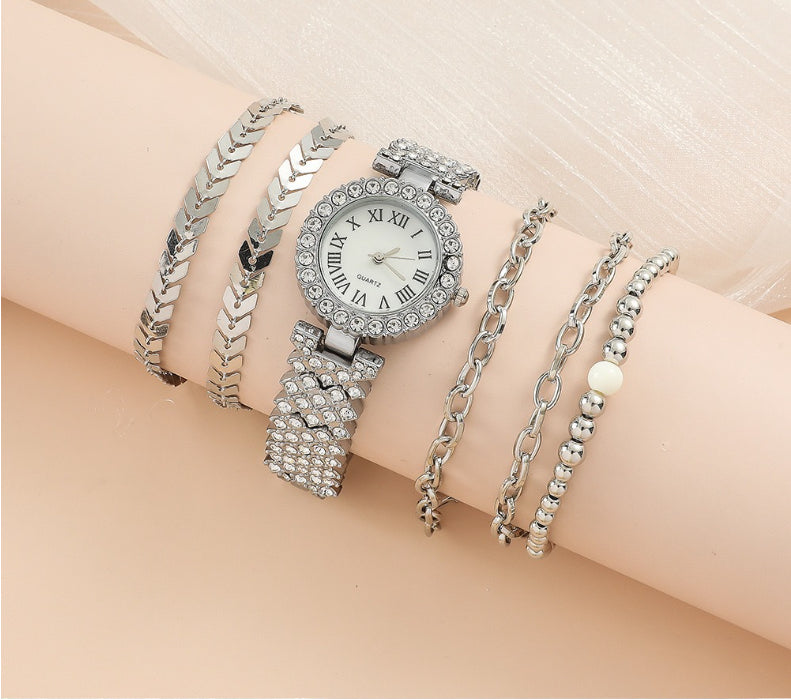 Diamant Damearmbåndsur Luksus Mode Gaveæske Ur Armbånd Seksdelt Sæt