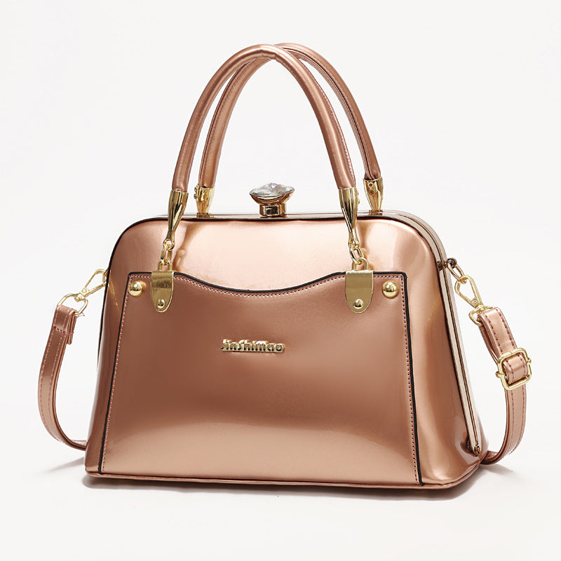 New Popular Bright Leather Steel Frame Fashion Handbag