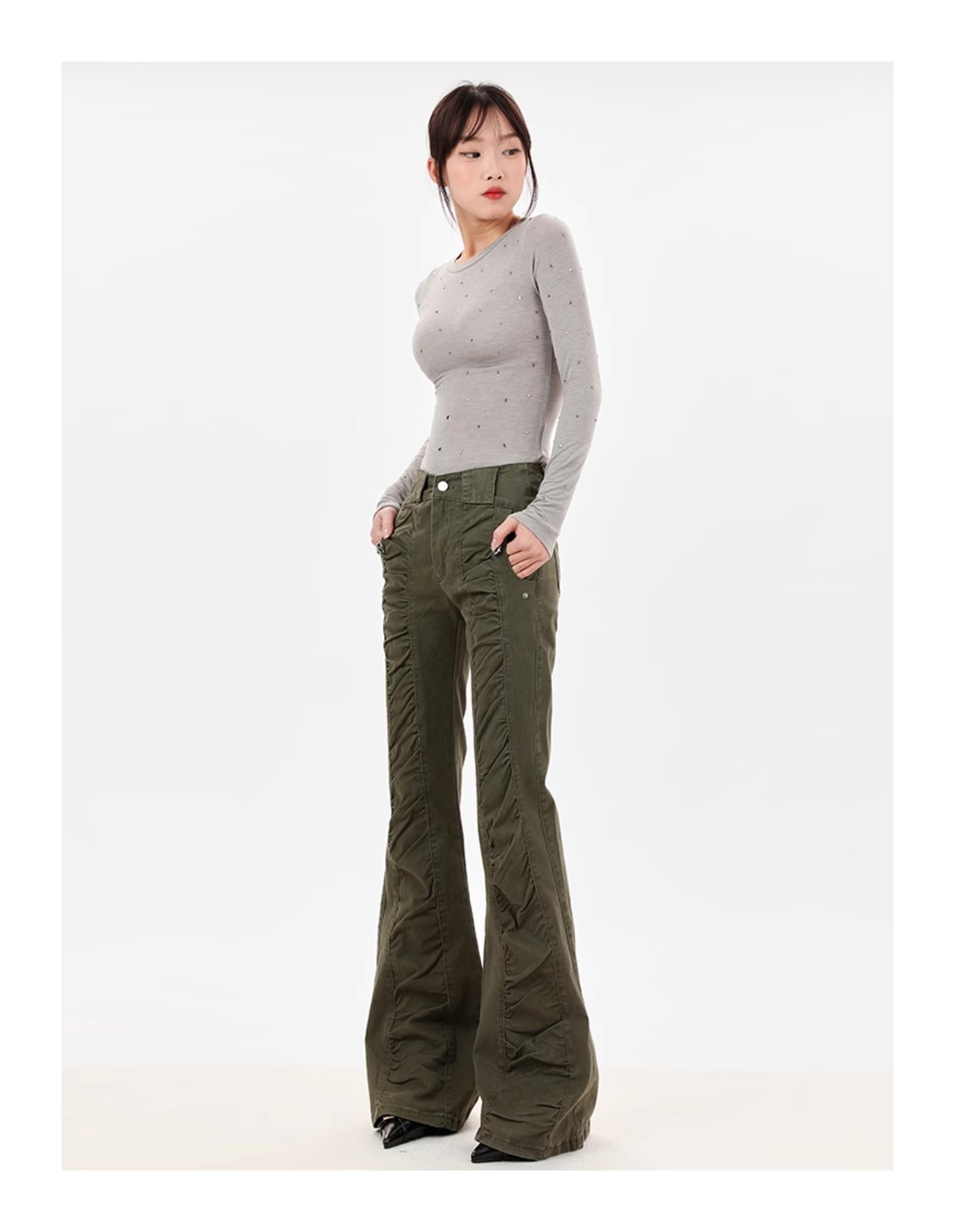 American-style Vintage Crumpled Low Waist Skinny Jeans