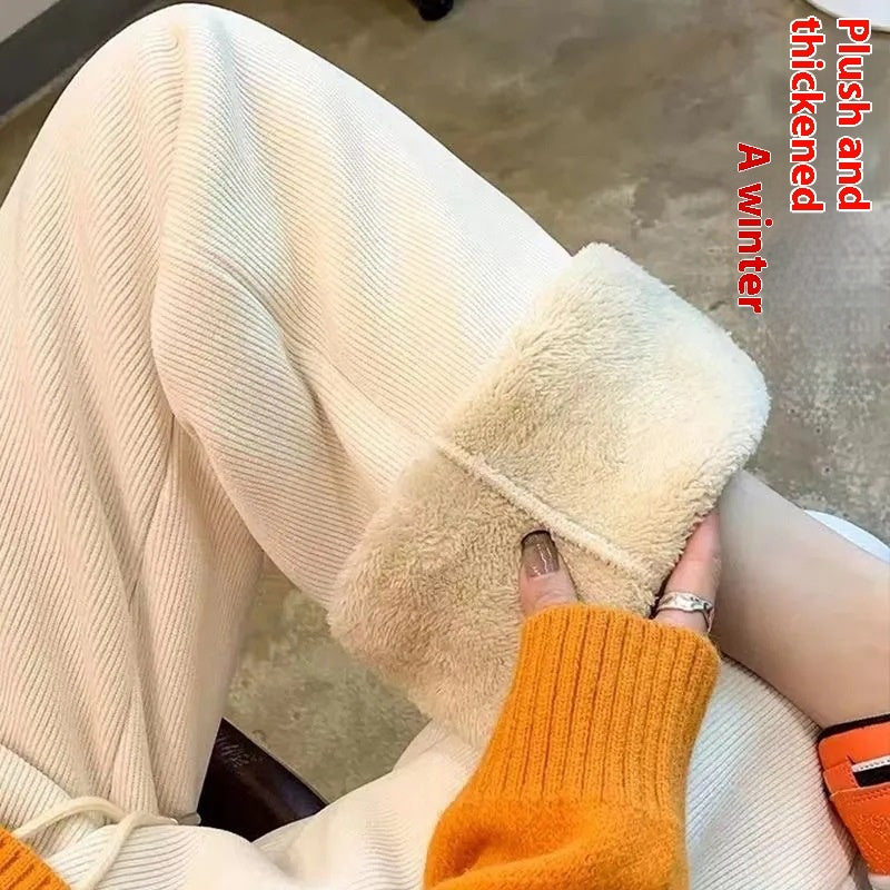 Cashmere Chenille Wide-leg Pants Fleece-lined
