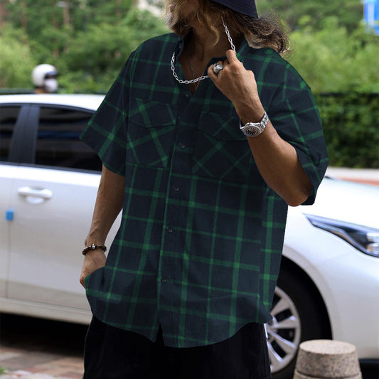 Trendy Checkered Patchwork Button-up Casual Sport Short Sleeve Shirt