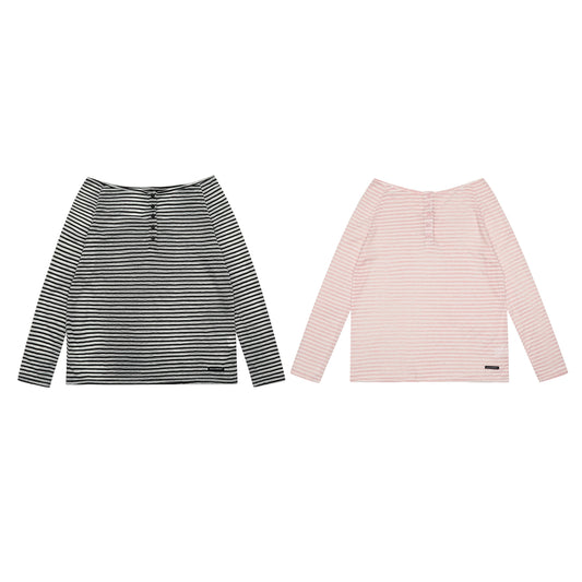 Striped Long Sleeve T-shirt Women Boat Neck Loose Thin Sunshade Cover