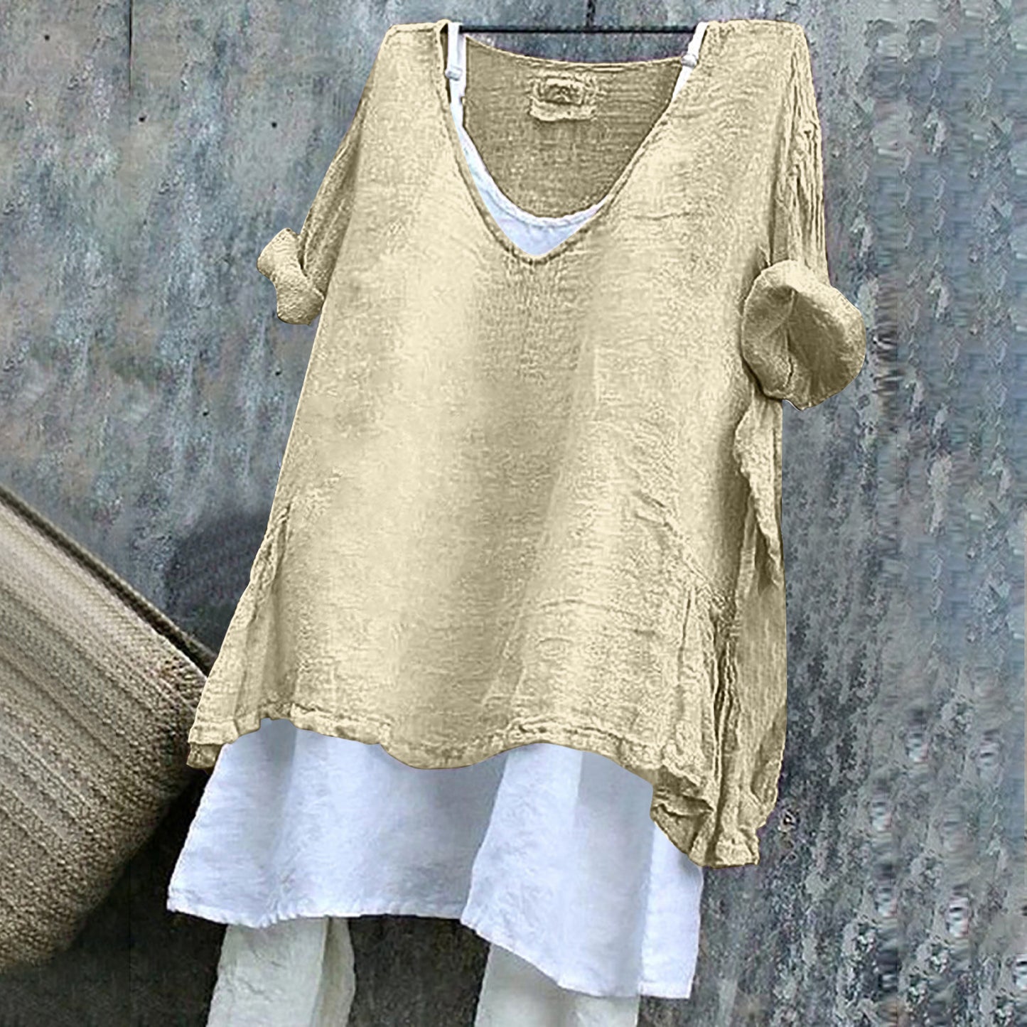 Women's V-neck Short Sleeve Printed Top Excluding Linin