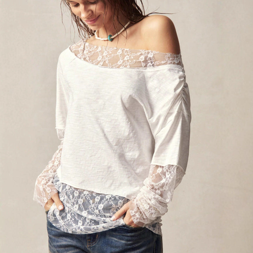 Versatile Casual Fashionable And Elegant Long-sleeve Top With A Slash Neckline