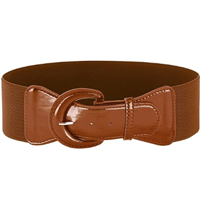 Women's Fashion Retro Solid Color Elastic Waistband