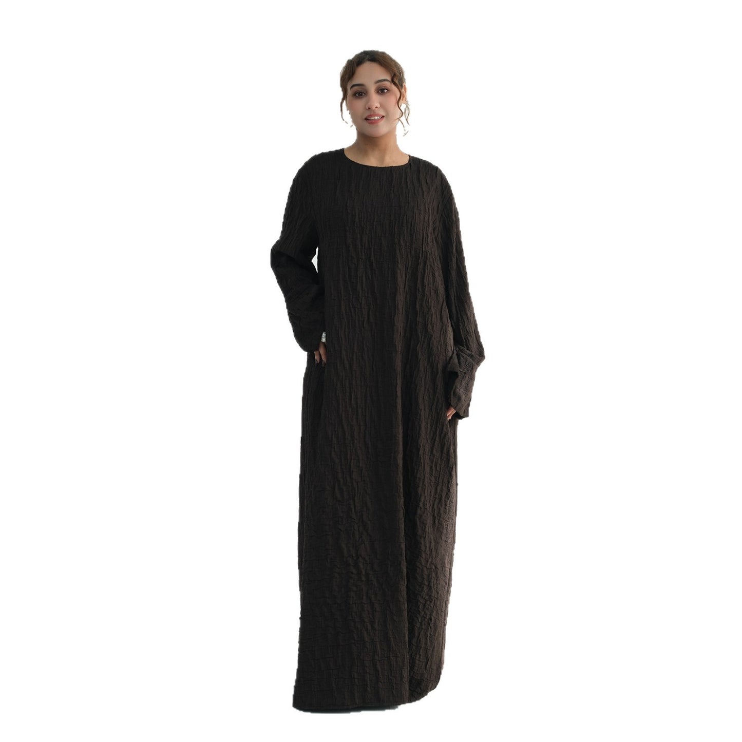 Womens Textured Dress With A Belt, Long Robe Style