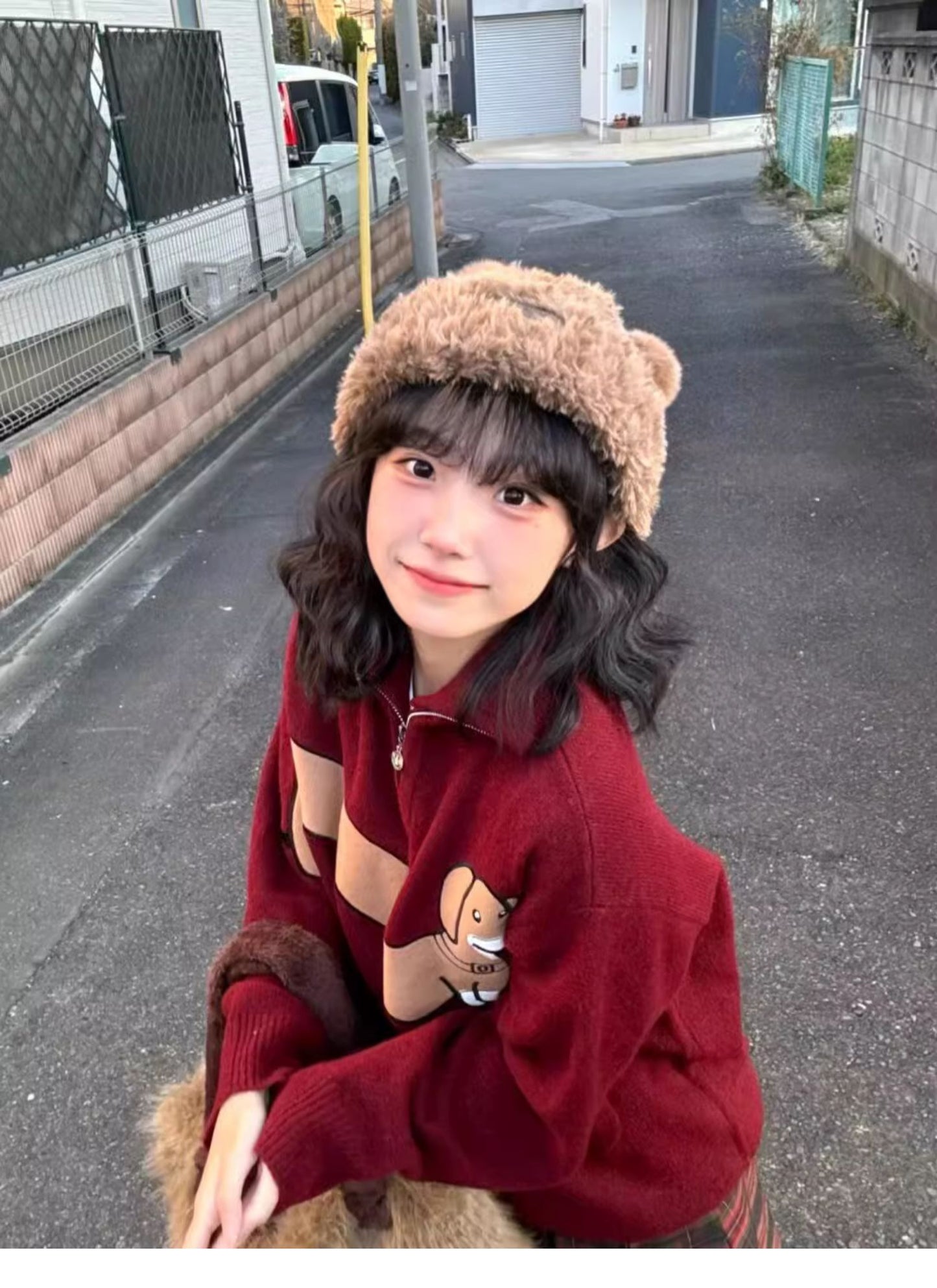 Vintage Sweater Women's Sausage Dog Loose Lapel Knitted Top