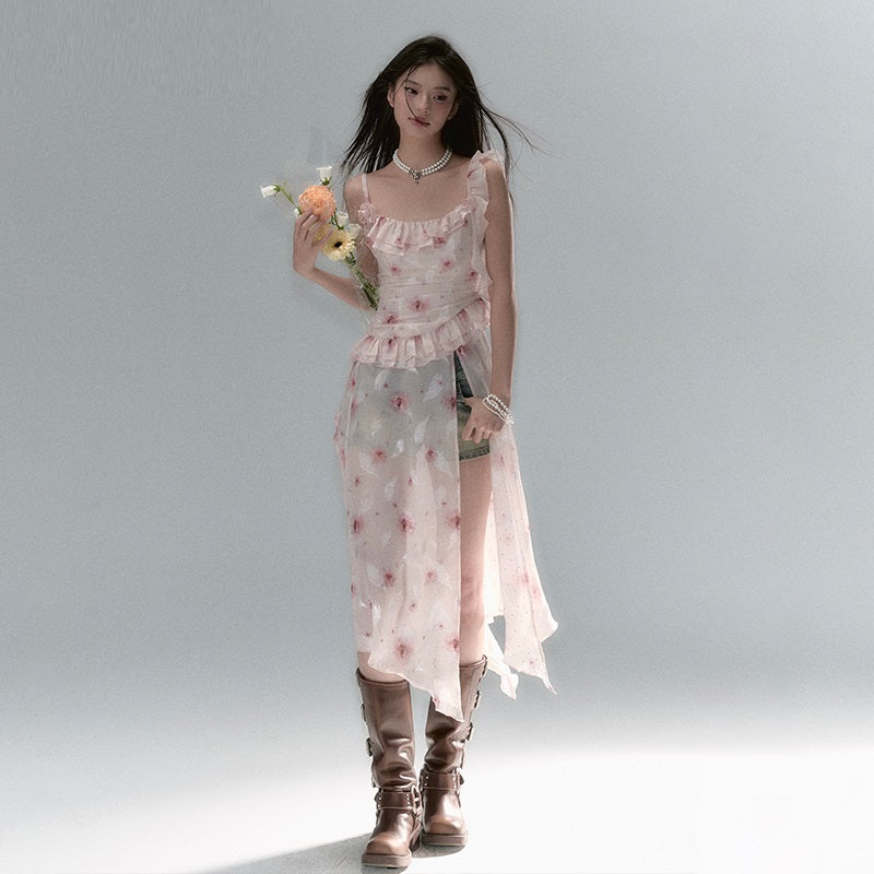 Design Two-way Detachable Suspender Skirt All-match Pantskirt