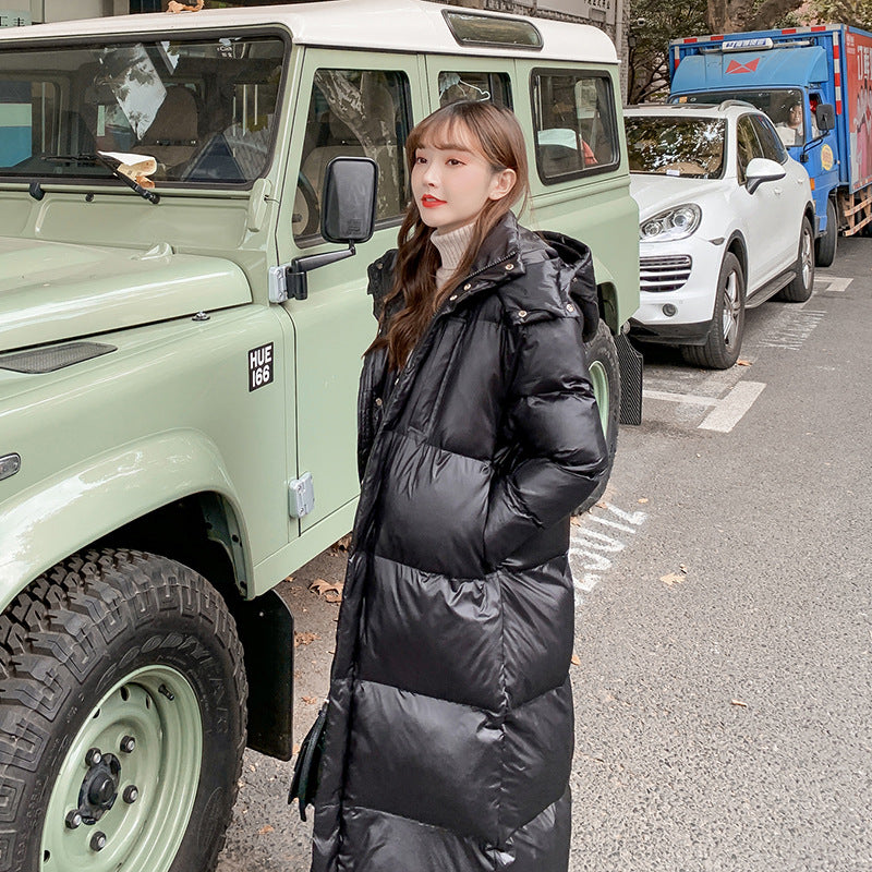 Korean Style Thick Below-the-knee Length Loose Black Coat