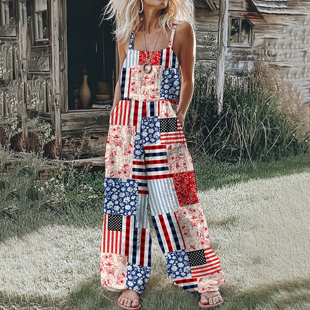 Printed Pocket Women's Suspender Trousers