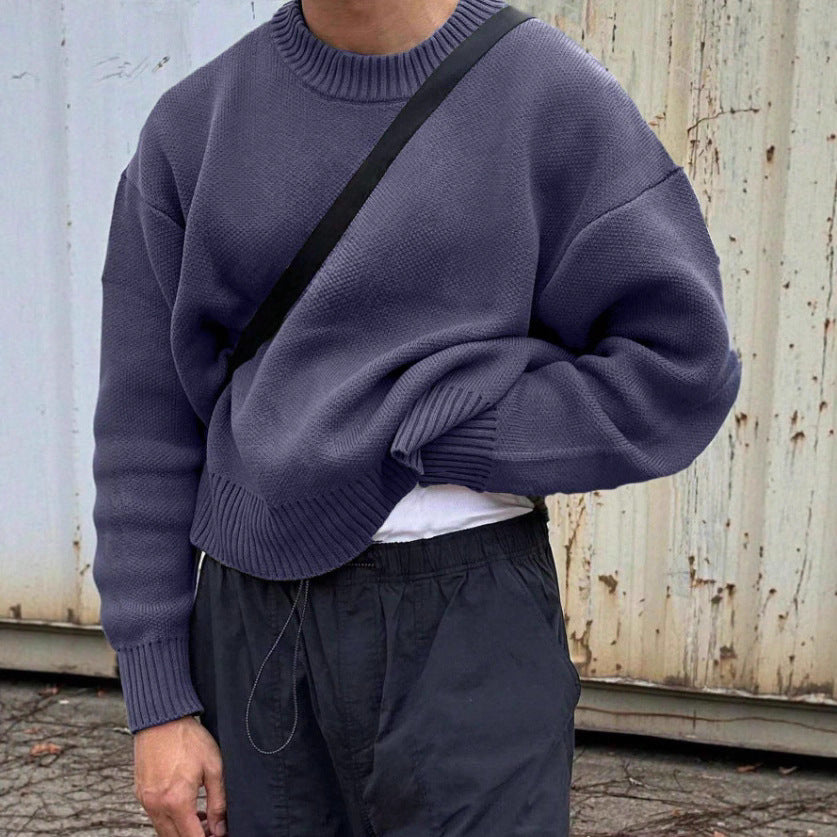 Solid Color Pullover Sweater Knitwear Men's Loose Long Sleeve Casual Top