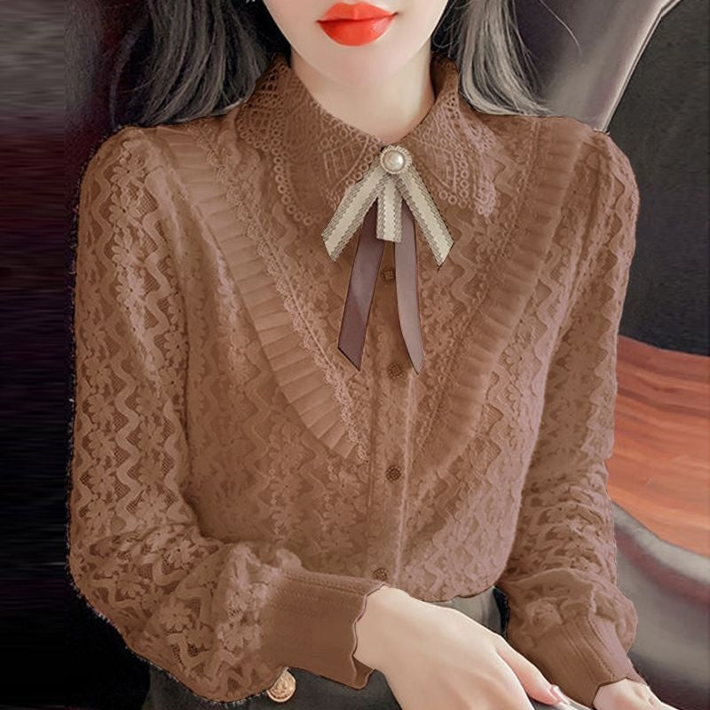 Lace Bottoming Shirt Women's Fashion Relaxed-fit Doll Collar Slimming