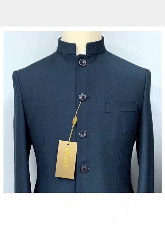 Zhongshan Collar Suit Men's Business Wedding Groom Stand Collar Self-cultivation