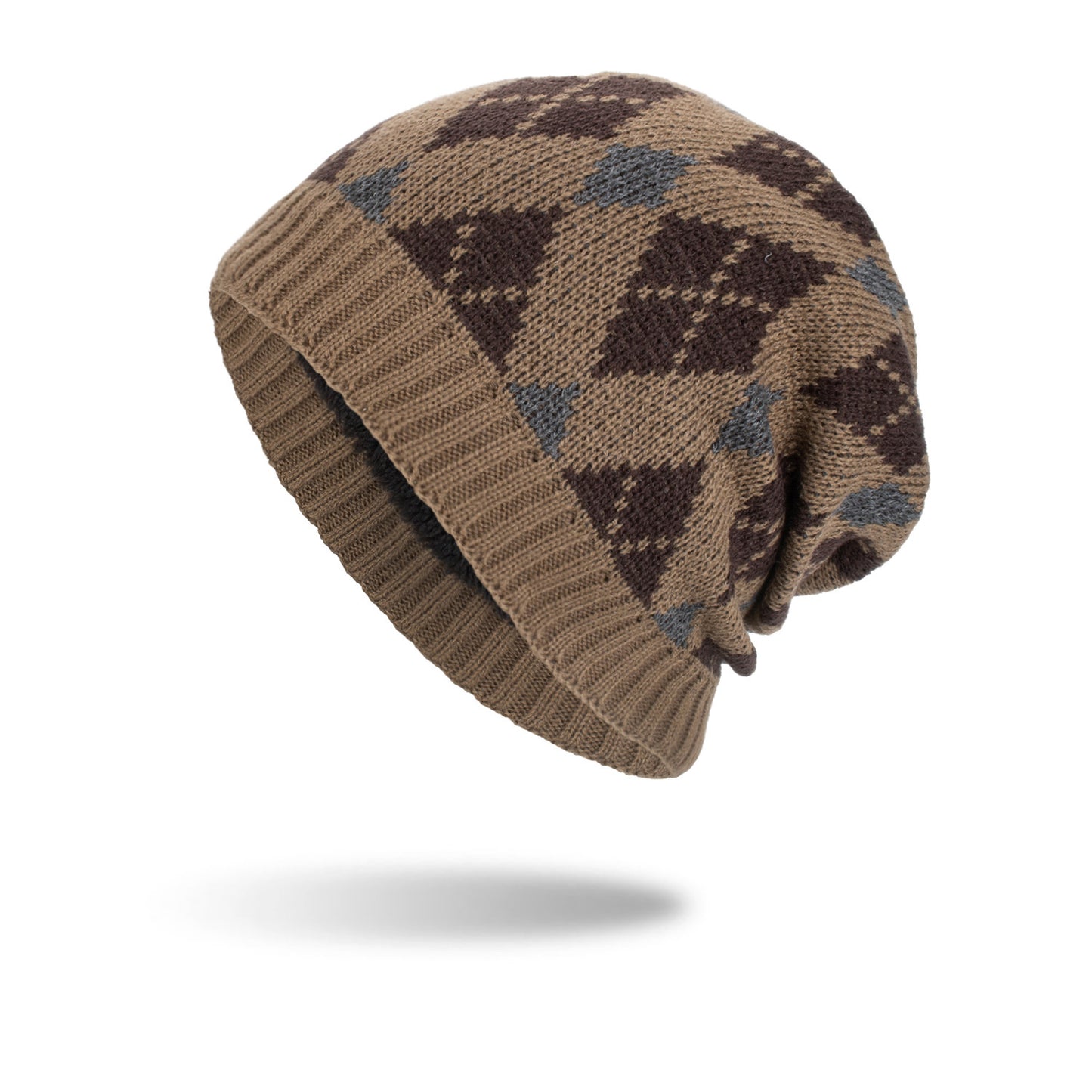 Tricolor Diamond Long Pullover Hat Knit
