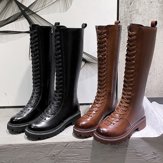Retro Brown Boots Female Front Lace