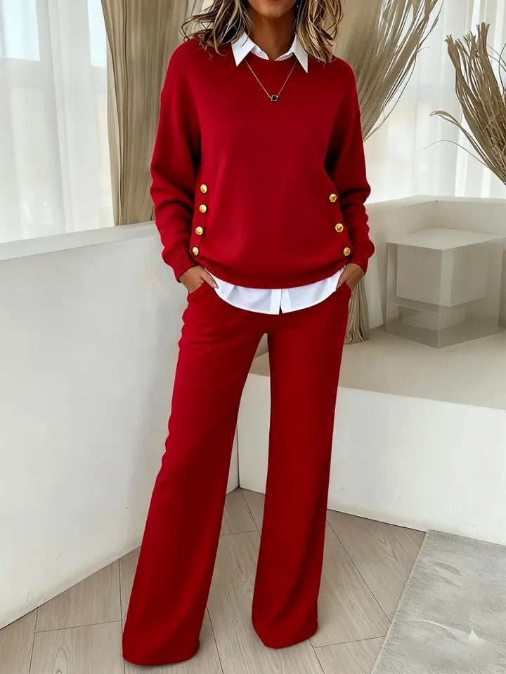 Independent Site Cross-border Button Decoration Fake Two-piece Set