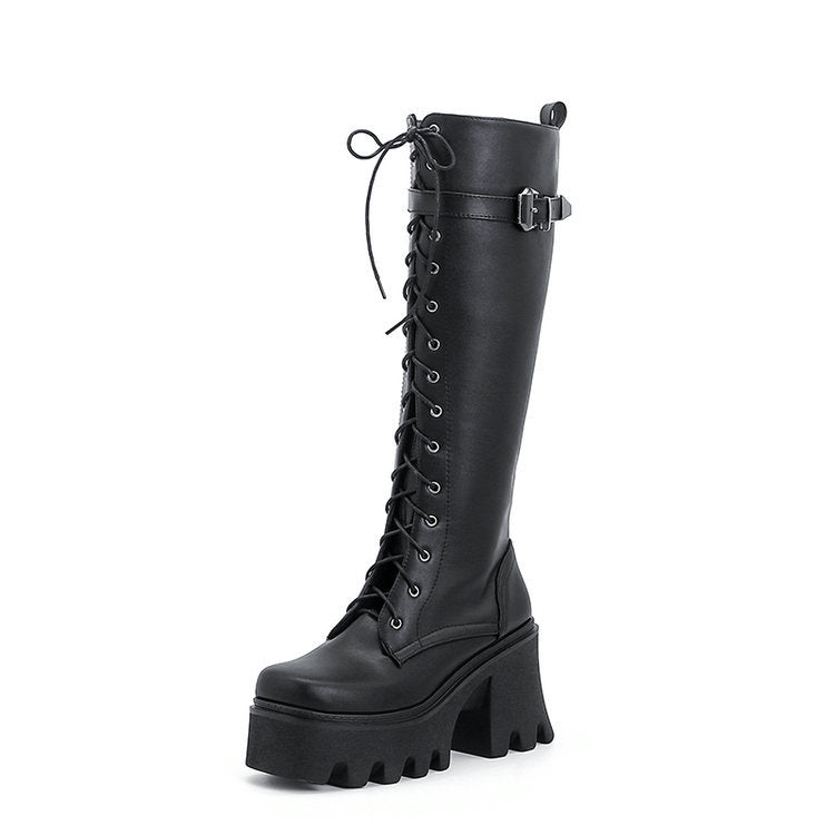 Women's Long British Style New High Boots Thick Sole Knight Boots